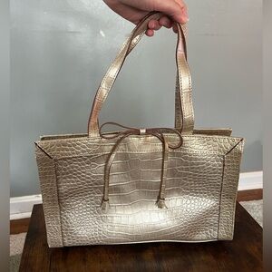 Vintage Liz Clairborne Gold Crocodile-Embossed Tote Bag